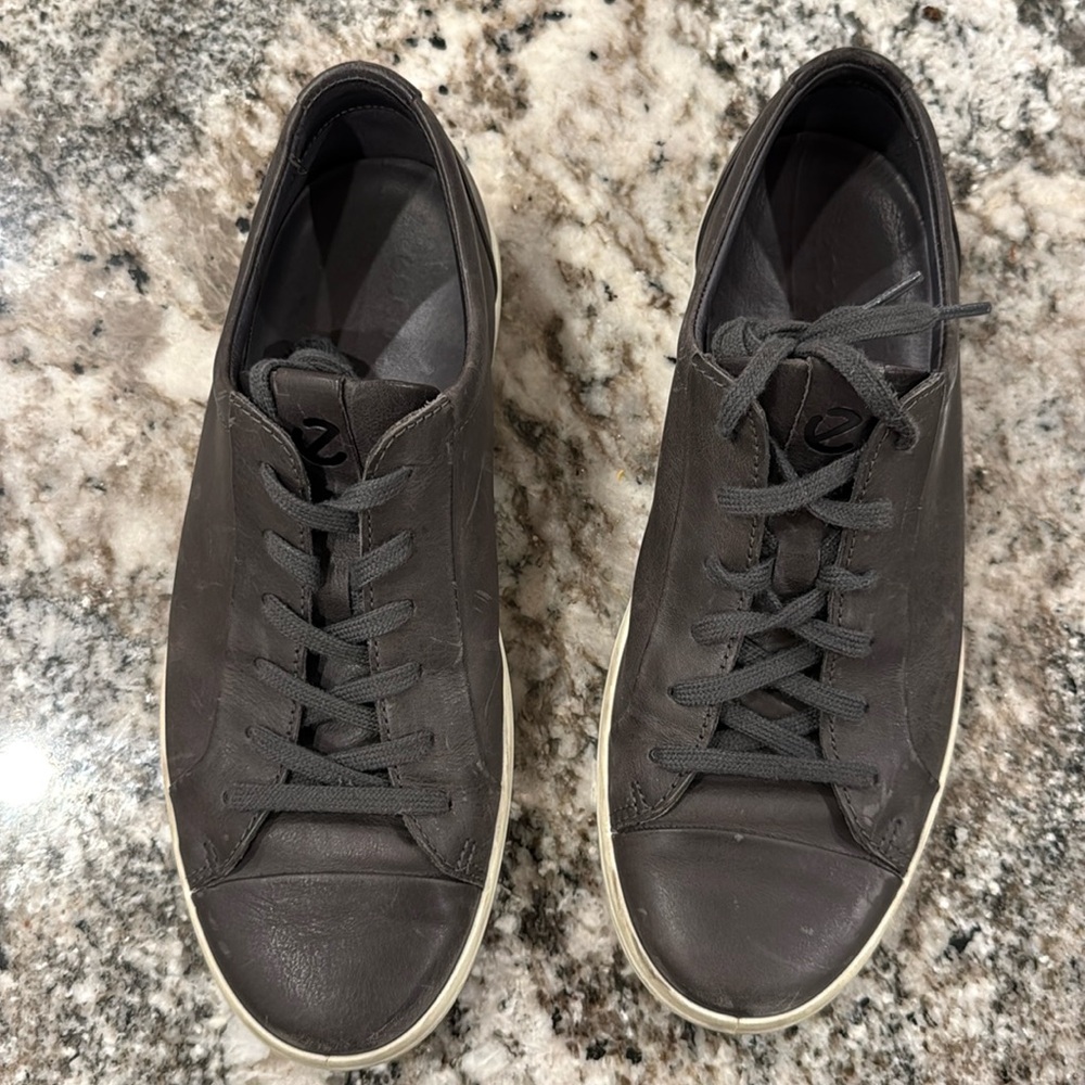 ECCO Men's Grey Leather Lace Up Low Top Sneakers EU 42 8-8.5